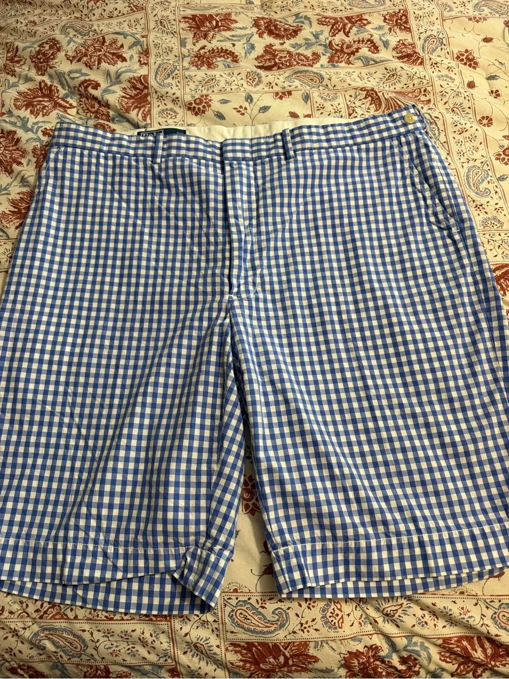 Polo by Ralph Lauren Blue and White Gingham Flat-Front Shorts